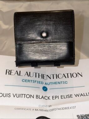 Louis Vuitton Auth Vintage Black Epi Elise Compact Snap Wallet w COA